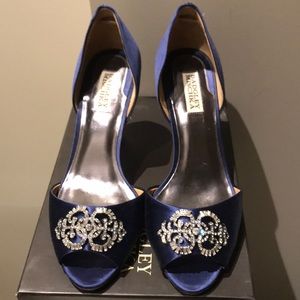 Badgley Mischka satin Salsa heels with crystal toe